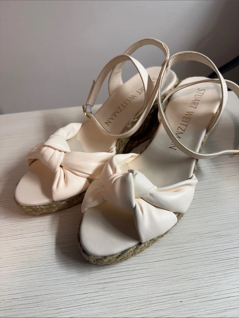 BN Playa Stuart Weitzman Cream Knot Espadrille Wedge Sandals 9.5 - Picture 3 of 7